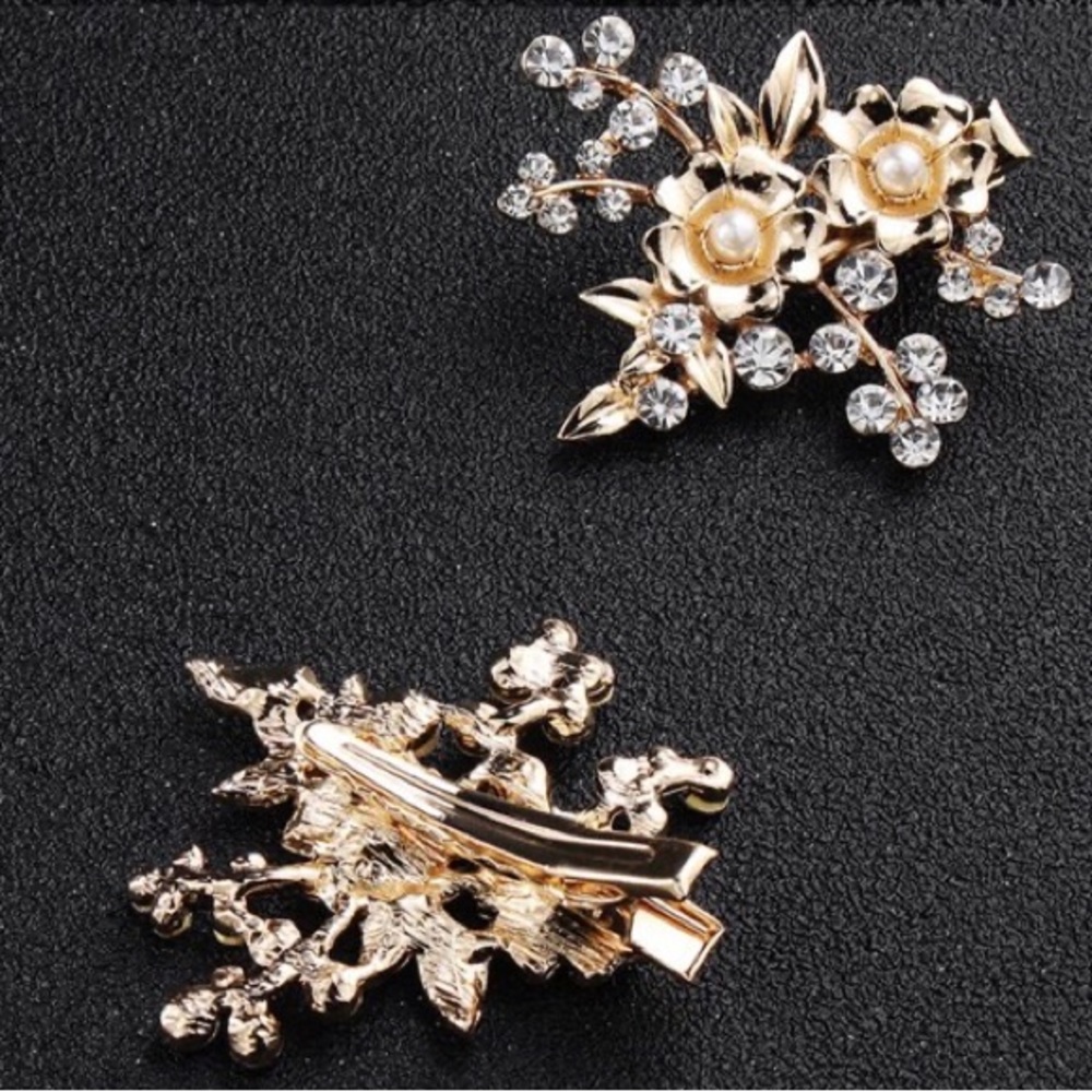 Single Gold Color Hair Clips Austrian Crystal Barrettes Women Hair Accessories - Picture 3 of 5